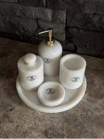 Resim Beyaz Mermer Gold Pompalı, Pamukluk Kendinden Tutmalı 5'li Set Beyaz 