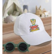 Resim BK Kids Yarışçı Ayı Tasarımlı Beyaz Cotton Çocuk Şapkası ve Yeşil Çocuk Güneş Gözlüğü Hediye Seti 