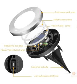 Resim Technojet Solar Güneş Enerjili 8 Ledli Kazıklı Çim Zemin Bahçe Aydınlatma 3 W Beyaz Işık (1 Adet) 