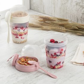 Resim Nuit Concept Yoğurt Kabı Qlux Müsli Hazneli Kaşıklı Yoğurt Porsiyon Kabı L-00812 Bpa Içermez 