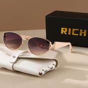 Resim RICH Bayanlar için klasik ve şık yuvarlak çerçeveli gözlük - Metal çerçeve, çok renkli PC lensler, trendy ve yüksek kaliteli dekoratif gözlükler, zarif bireysel paketleme, gözlük kılıfı ve temizlik bezi hediye seti, festival hediyeleri için en iyi seçim 