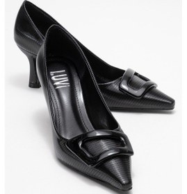 Resim Astra Siyah Çizgili Tokalı Kadın Topuklu Ayakkabı Siyah 