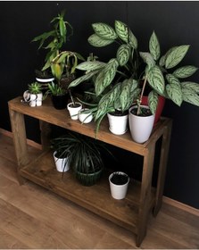 Resim O&Awood 2 Katlı Doğal Ahşap Çiçeklik, Koyu Meşe Masif Saksı Standı Diğer 