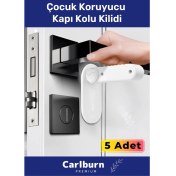Resim Carlburn Özel Üretim 180 Derece Dönebilen Düğmeli Bebek Çocuk Koruyucu Kapı Kolu Kilidi - 5 Adet 