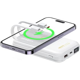 Resim Recci LED Dijital Göstergeli Magsafe Powerbank Recci RPB-W10 Polaris Seri Çift Kablolu 15W 10000MAH Beyaz 