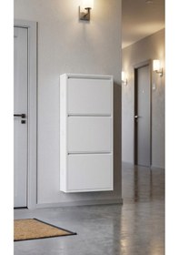 Resim Üçlü Metal Ayakkabılık Premium Beyaz Beyaz 