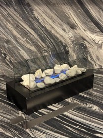 Resim Arif Şömine Metal Siyah Renk Masa Üstü Şömine Sertifikalı Yakıt Ve Dekoratif Taş 