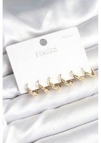 Resim Gold Renk Pirinç Sarmal Model 925 Ayar Gümüş Çivili Kadın Küpe Seti - Ebj251010w38091 Diğer 