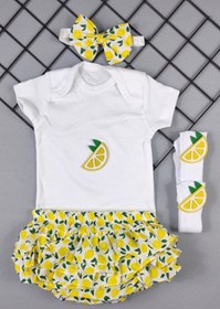 Resim ADABEBEK Kız Bebek Limon Desenli Bandanalı Fırfır Külotlu Çorap Set 