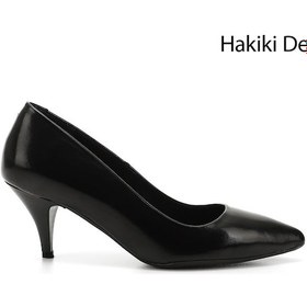 Resim Gönderi R Siyah Rugan Sivri Burun Orta İnce Topuklu Stiletto Siyah Rugan 