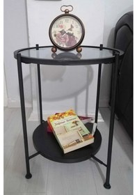 Resim Nordic Yan Sehpa Temperli Cam 40 Cm Demonte Çizilmez Kırılmaz Metal Çerçeve Raflı Minimalist Sehpa - Siyah Siyah 