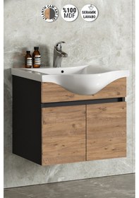 Resim Yıldız 65 Cm Antrasit Gri-atlantik Çam Mdf Asma Banyo Alt Dolap Antrasit - Atlantik Çam 