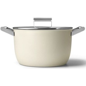 Resim Smeg Cookware 50'S Style Krem Cam Kapaklı 26 Cm Tencere 