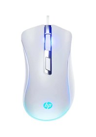 Resim HP G100 1600 Dpı Usb Kablolu Optik Ledli Gökkuşağı Aydınlatmalı Oyuncu Mouse Beyaz 