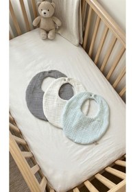 Resim Oval 3 Lü %100 Pamuk 8 Katlı Müslin Mama Önlüğü Salya Önlüğü Yakalık 