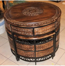 Resim Ahşap Ferforje Orta Sehpa Takımı 5'Li 