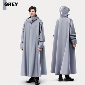 Resim BM Erkekler için Uzun Kapüşonlu Yağmurluk, Yetişkinler için Rüzgar Geçirmez Motosiklet Yağmurluğu, Tam Vücut Koruma, Dayanıklı ve Hafif, Gri - Dış Mekan Bisiklet Sürmek İçin Mükemmel 
