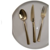 Resim Lugga Nida Gold Yemek Çatal Kaşık Bıçak Takımı 6 Kişilik 18 Parça Altın Sarısı 