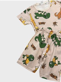 Resim Aliş Kids Erkek Çocuk Pamuklu Bej Rengi Safari Desenli Kısa Kollu Şortlu Yazlık Pijama Takımı 