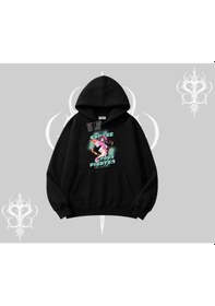 Resim Kapşonlu Sweatshirt Oversize Anime Kız Desenli Japon Stil Siyah 