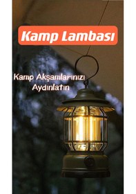 Resim Shufa Nostaljik Işığı Ayarlanabilir Usb Şarjlı Ledli Haki Kamp Lambası Siyah 