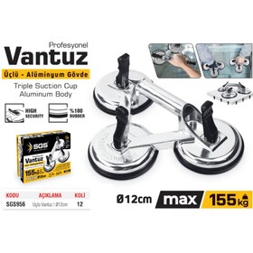 Resim İBTAŞ Sgs956 - 155 Kg Üçlü Vantuz Alüminyum Cam Seramik Fayans Ahşap Tutma Taşıma Vantuzu 12cm 12cm 12 