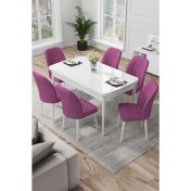 Resim Canisa Concept Par Serisi 70 x 114 Cm, Açılabilir Mdf Mutfak Masa Takımı, Beyaz Masa ve 6 Sandalye 