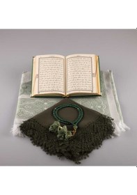 Resim Şal + Seccade + Tesbih + Kuran Hediye Seti (Çanta Boy, Kadife, Ze 