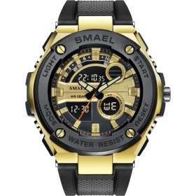 Resim Hanyang Siyah Altın Smael Askeri Izle Su Geçirmez Spor Saatler Erkek LED Dijital Kuvars Kol Saatleri Üst Marka Lüks Saat Relogio Masculino (Yurt Dışından) 