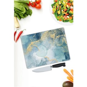 Resim Aylina Mavi Mermer Görünümlü Cam Kesme Tahtası 25 x 35 cm 