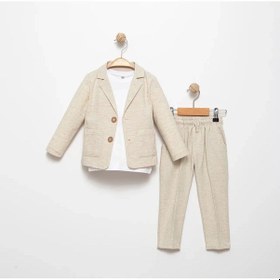 Resim Mnk Baby & Kids Ceketli Tişörtlü Erkek Çocuk Keten Damatlık Takım M00714 Bej 