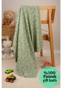 Resim Çok Amaçlı %100 Pamuk Çift Katlı Müslin Örtü & Bebek Battaniye - Yeşil Yeşil 