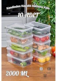 Resim 10 Adet Saklama Kabı Gıda Kahve Yemek Kendinden Kapaklı Dondurcuya Difrize Uygun 2 Litre Şeffaf 
