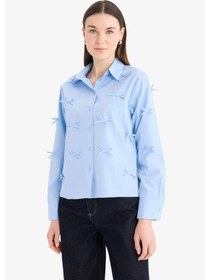 Resim DeFacto Regular Fit Desneli Poplin Uzun Kollu Gömlek Tunik F2724AX25SPBE40 