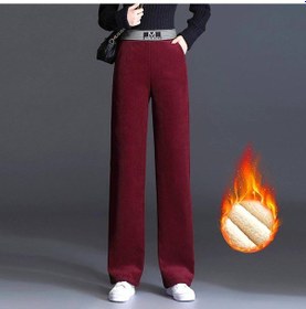 Resim Bordo Kadın Gevşek Düz Pantolon Kuzu Yünü Elastik Polar Astarlı Geniş Bacak Pantolon Yüksek Bel Moda 3xl Bordo 
