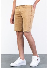 Resim HLT Jeans Erkek Bej Melanj Slim Kesim Comfort Likralı Denim Esnek Jeans Kot Şort Thomas-Desert 001 