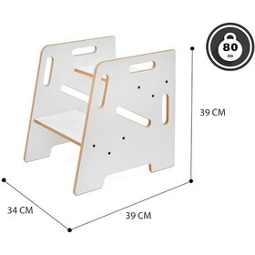 Resim Minera Çocuk Yetişkin Montessori Ahşap Basamak Yükseltici Tabure Beyaz 