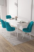 Resim Canisa Concept Kor Serisi 70x114 Açılabilir Mutfak Masası Takımı Beyaz Masa 4 Turkuaz Sandalye 
