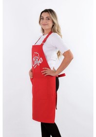 Resim Unisex Master Chef Ayar Askılı Mutfak Önlüğü Kırmızı 
