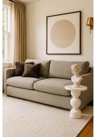 Resim El İşçiliği Masif Ahşap Yan Sehpa Modern Mantar Form - Beyaz Renk Beyaz 