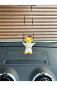 Resim 3dbaydesign Altın Zincirli Sallanan Şapkalı Ördek Yeni Trend Dikiz Ayna Süsü (beyaz Sarı ) 