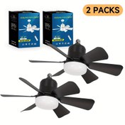 Resim İki Paket Siyah E27/E26 Soketli Fan Işıkları, Uzaktan Kumandalı Tavan Ventilatörleri (pilsiz), Değiştirilebilir Geleneksel E27/E26 Ampuller, Çapı 42cm/16.5İNÇ, 3 Hızlı Rüzgar Hızı Ayarı, 3 Renk, Ayarlanabilir 3000-6500k Akıllı LED Işık, Yatak Odası, Mutfak, Oturma Odası, Depolama için Uygun 