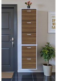 Resim Eliusta Porta 10 Bölmeli Ayakkabılık Ceviz 52 Cm Genişlikte 52x193x26 Cm Duvara Monte Ayakkabılık Ceviz 