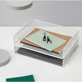 Resim IKEA Metal Evrak Rafı 34x24x7 Cm 4'lü Set Katlı Dosyalık Beyaz Raf Çelik Dosyalama 