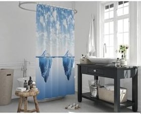 Resim Tropik Home Banyo Perdesi Buz Dağlı Desenli Mavi Duş Perdesi Plastik C-Halka Hediye 180x200cm Banyo Perdeleri 