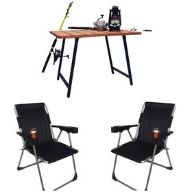 Resim Alin Metal Kamp Sandalyesi 2''li Lüks Bardaklı Kamp Sandalyesi Ve Masa Set Puy-01 Siyah Siyah 