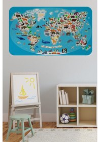 Resim Eğitici Dünya Haritası Dünya Atlası Çocuk Ve Bebek Odası Duvar Sticker-60x105-3787 - Renkli Çok Renkli 