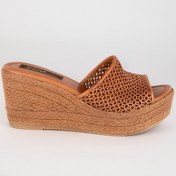 Resim Elile Shoes Hakiki Deri Büyük Küçük Numara Jüt Yüksek Topuk Kadın Terlik Coconut 