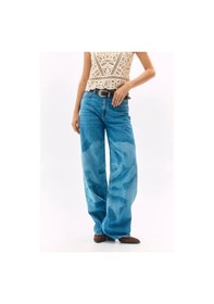 Resim Guess Indigo Baskılı Geniş Paça Kadın Jean Pantolon W6ga1ad0696 Mavi 