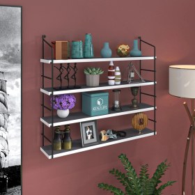 Resim Kenzlife Mutfak Banyo Duvar Rafı Junzi Mat Gri Suntalam 100 Y 80 G 15 D 4 Katlı Beyaz 